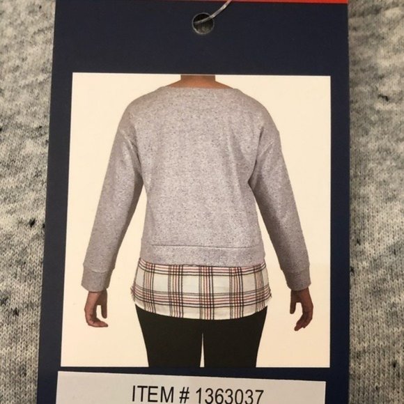 IZOD Layered Tie-Front Sweatshirt Top in Grey - NWT - Picture 6 of 6